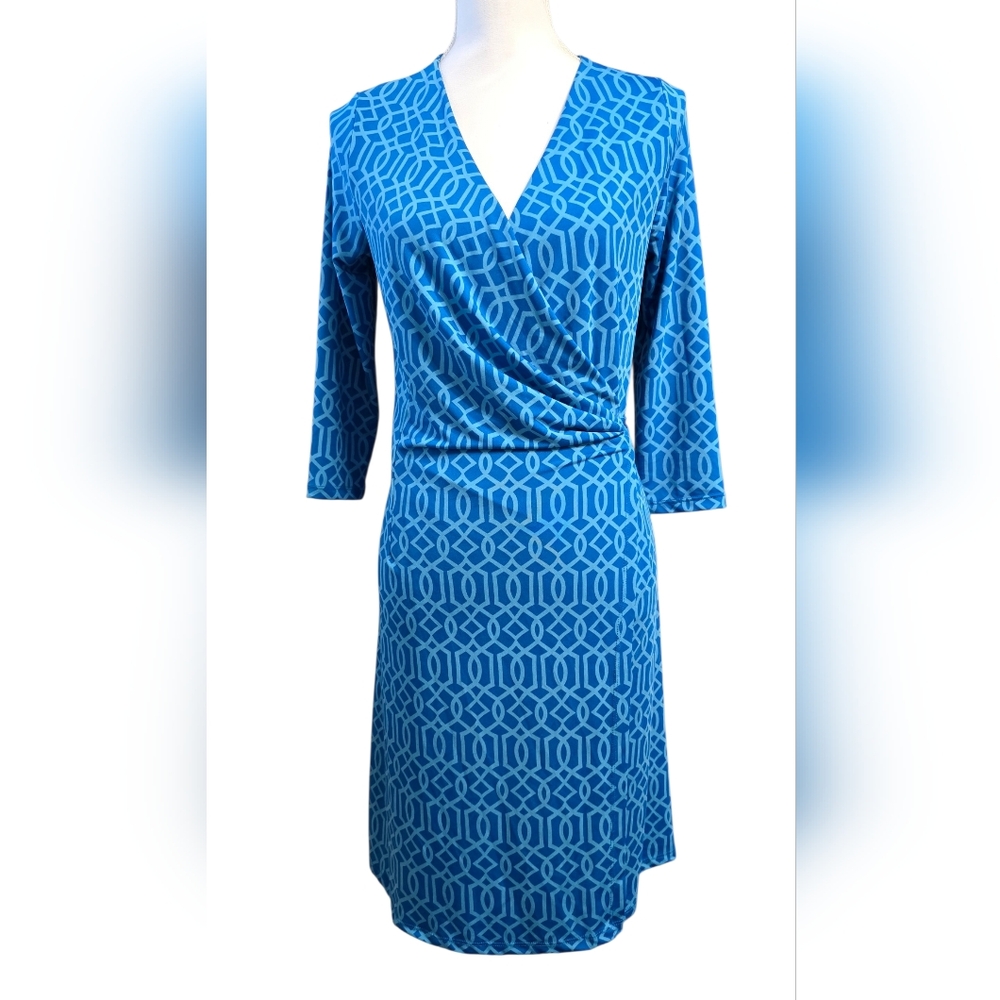 Charlie Paige Blue Geometric Wrap Dress